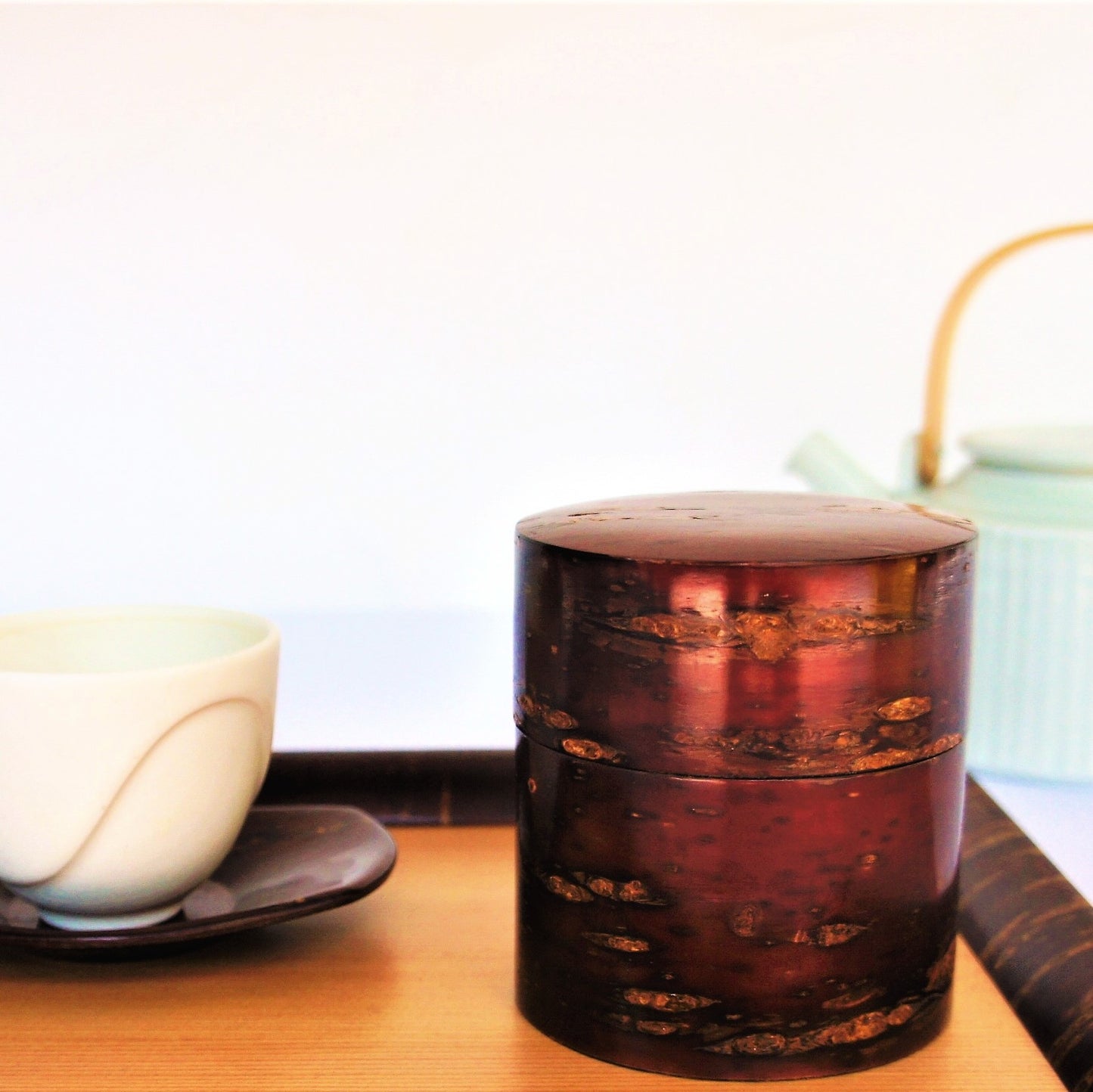 茶筒 総皮茶筒茶箕セット